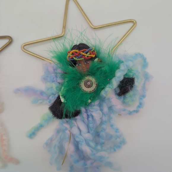 2 Native American Indigenous Crochet Angel Brass Star Ornaments - Picture 4 of 6